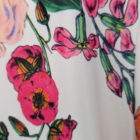 ASOS DESIGN Dress Women's sz 8 Floral Orange Pink Shift Bell Sleeves Zip Stretch - Picture 9 of 10